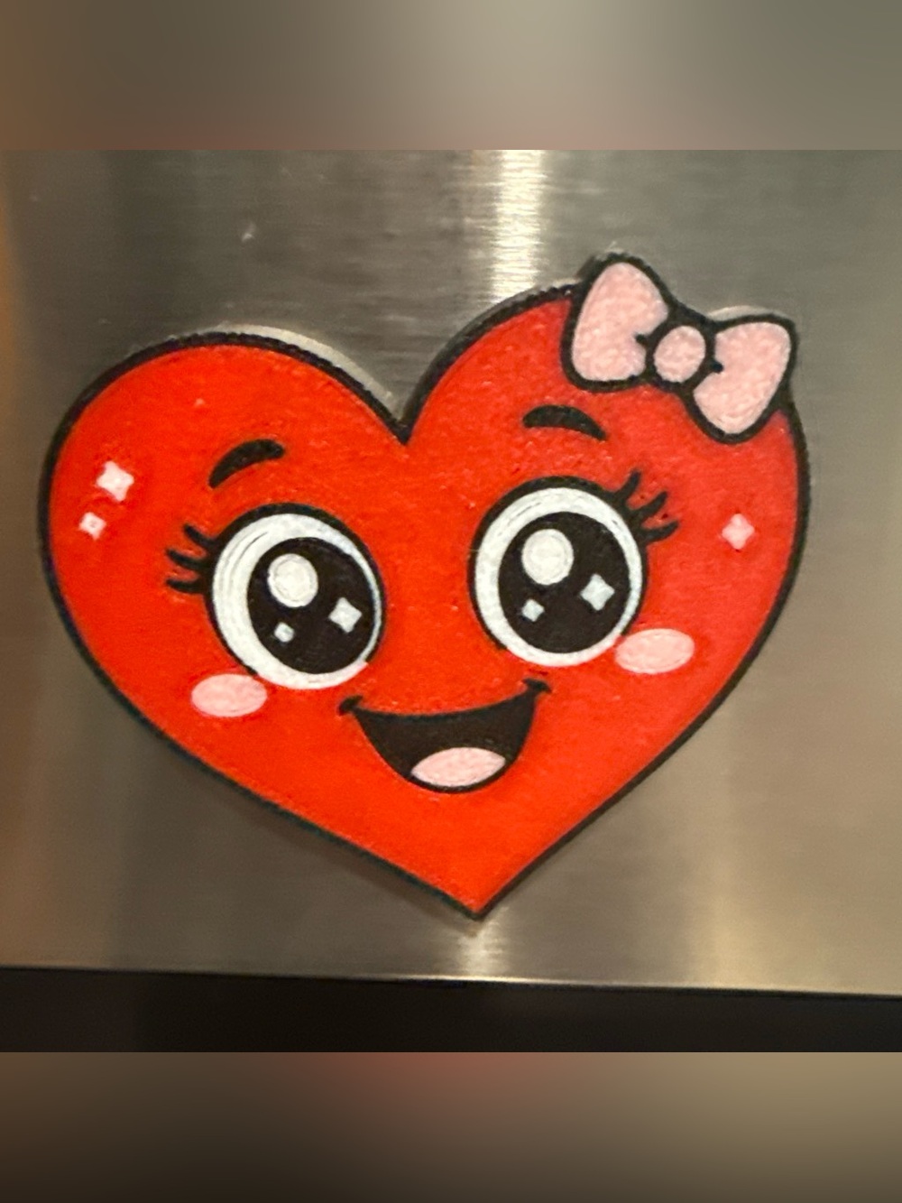 Cute Red Heart Face Magnet with Pink Bow
